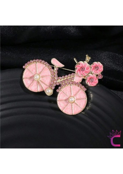 Pembe Çiçekli Kristal Taşlı Incili Bisiklet Tasarım Broş - Hediyelik Tatil Elbise Yaka Iğnesi Broşu fırsatları