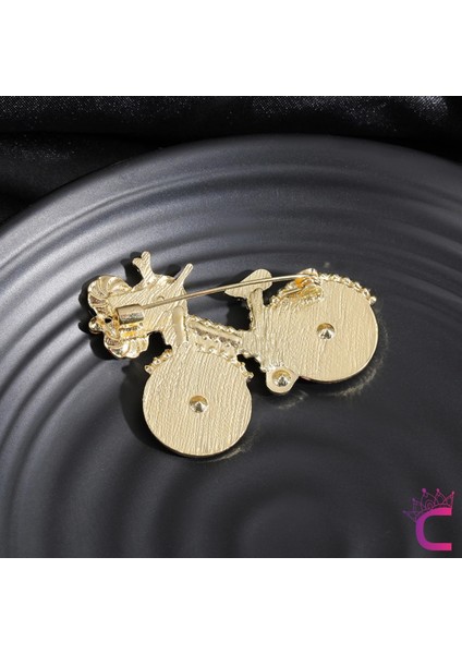 Pembe Çiçekli Kristal Taşlı Incili Bisiklet Tasarım Broş - Hediyelik Tatil Elbise Yaka Iğnesi Broşu indirimleri