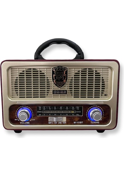 Kahverengi Ahşap Görünümlü Bluetooth Radyo, Usb, Sd Kart, Kumandalı, Şarjlı ve Pilli