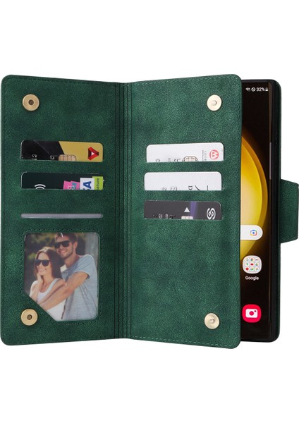 Samsung Galaxy S24 Ultra Kılıf Pu Deri Perçin Dekor Manyetik Kapatma Telefon Kapağı-Yeşil (Yurt Dışından) fiyatları