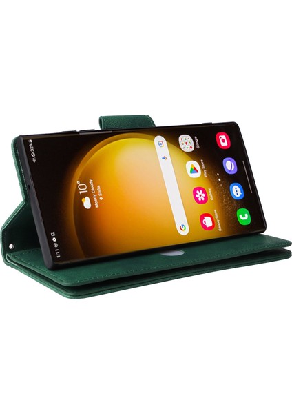Samsung Galaxy S24 Ultra Kılıf Pu Deri Perçin Dekor Manyetik Kapatma Telefon Kapağı-Yeşil (Yurt Dışından) fırsatları
