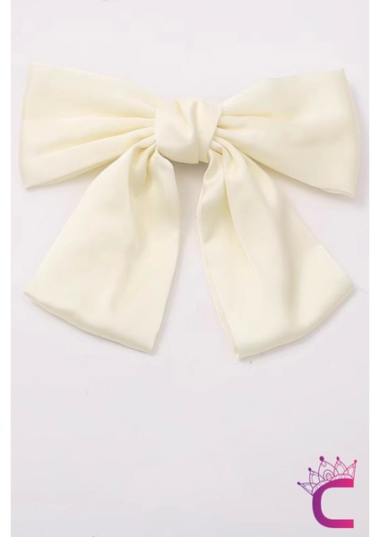 Saten Fiyonklu Kurdele - Zarif Kadın Otomatik Büyük Fiyonk Toka Kurdeleli Klipsli Saç Tokası