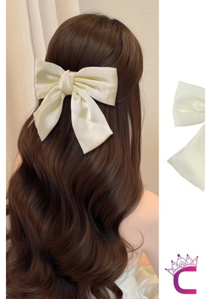 Saten Fiyonklu Kurdele - Zarif Kadın Otomatik Büyük Fiyonk Toka Kurdeleli Klipsli Saç Tokası indirimleri