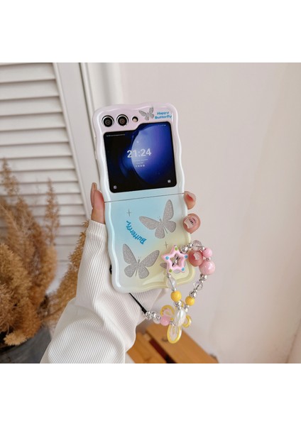 Samsung Galaxy Z Flip5 5g Kılıf Için Glitter Güç Desen Tpu Telefon Koruyucu Kabuk ile El Kayışı-Degrade (Yurt Dışından)