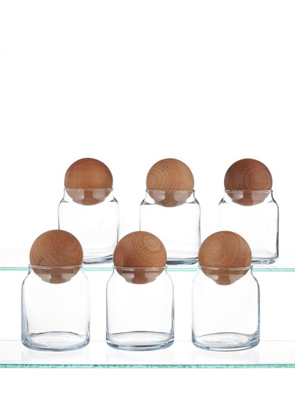 6'lı Ahşap Top Kapaklı Cam Kavanoz Seti, Şekerlik, Baharatlık, Saklama Kabı, 0,25 ml fiyatları