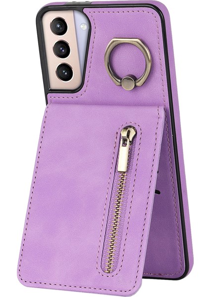 Samsung Galaxy S21+ 5g Kılıf Için Rfıd Engelleme Pu+ Kart Yuvalı Tpu Telefon Kapağı-Mor (Yurt Dışından)