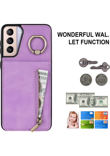 Samsung Galaxy S21+ 5g Kılıf Için Rfıd Engelleme Pu+ Kart Yuvalı Tpu Telefon Kapağı-Mor (Yurt Dışından) fırsatları