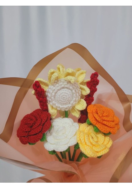Örgü Gül- Ayçiçeği Karma Buket, Anneler Günü Sevgililer Günü Öğretmenler Günü Özel Günler Hediye Yapay Çiçek fiyatları