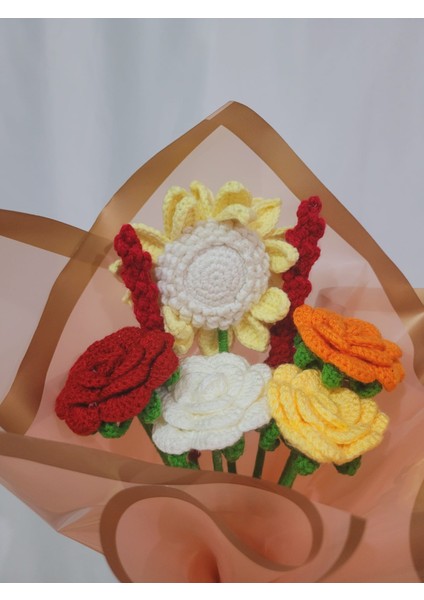 Örgü Gül- Ayçiçeği Karma Buket, Anneler Günü Sevgililer Günü Öğretmenler Günü Özel Günler Hediye Yapay Çiçek modelleri