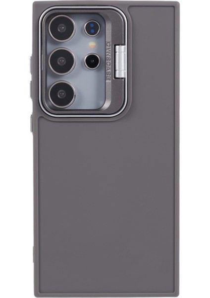 Samsung Galaxy S24 Ultra Kickstand Kılıf Silikon Kapak Büyük Lens Delikli-Haki (Yurt Dışından)