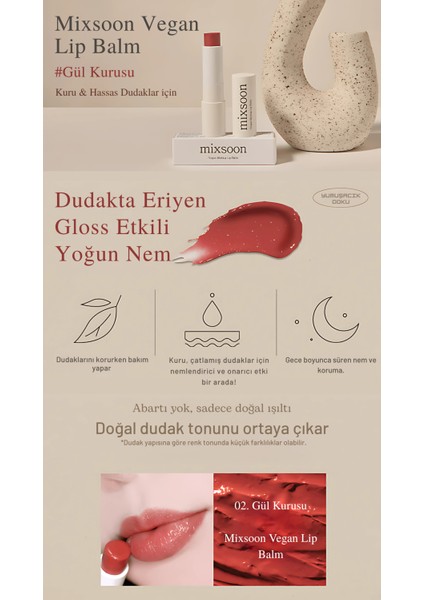 Vegan Melting Lip Balm 02. Gül Kurusu- Nem Bombası & Besleyici Dudak Balmı 4 gr modelleri
