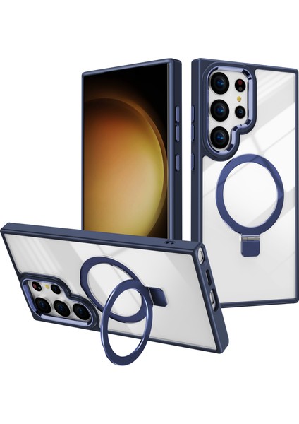 Samsung Galaxy S24 Için Ultra Kasa Şok Geçirmez Tpu+Akrilik Kickstand Net Telefon Kapağı Magsafe-Navy Mavi ile Uyumlu (Yurt Dışından)