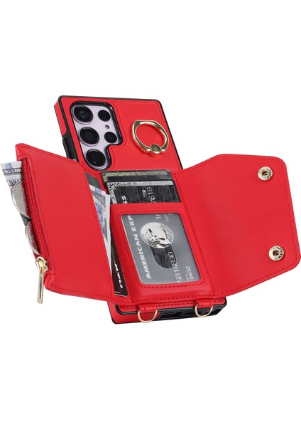 Samsung Galaxy S24 Ultra Kılıf Cüzdan Fermuar Çizilmez Pu Deri+Tpu Telefon Koruyucu-Kırmızı (Yurt Dışından) modelleri