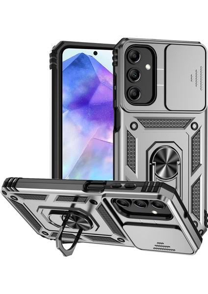 Samsung Galaxy A35 5g Kılıf Kamera Slayt Koruyucu Kickstand Darbeye Dayanıklı Telefon Kapağı-Gümüş (Yurt Dışından)