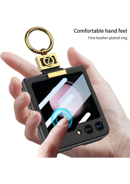 Samsung Galaxy Z Flip5 5g Ince Telefon Kapağı Için Sert Pc + Pu Küçük Ekran Filmli Metal Z Harf Kickstand Kılıf - Yeşil (Yurt Dışından) modelleri