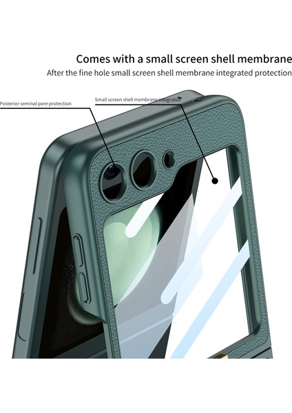 Samsung Galaxy Z Flip5 5g Ince Telefon Kapağı Için Sert Pc + Pu Küçük Ekran Filmli Metal Z Harf Kickstand Kılıf - Yeşil (Yurt Dışından) indirimleri