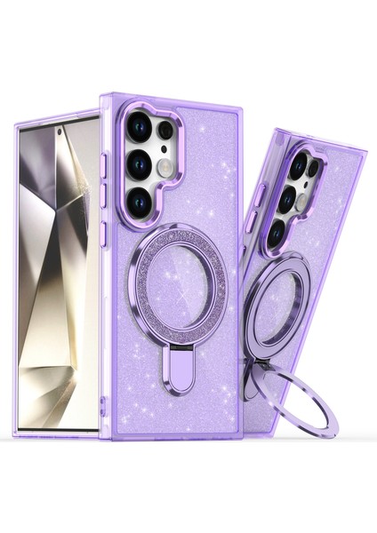 Samsung Galaxy S24 Ultra Kılıf Parıltılı Tasarım Tpu+Pc Kickstand Telefon Koruyucu-Mor (Yurt Dışından)