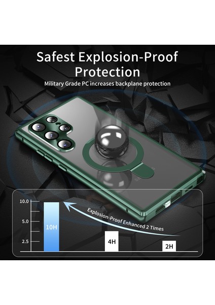 Samsung Galaxy S24 Ultra Kılıf Manyetik Kickstand Gizlilik Temperli Cam + Mat Pc Arka Telefon Kapağı-Yeşil (Yurt Dışından) fiyatları