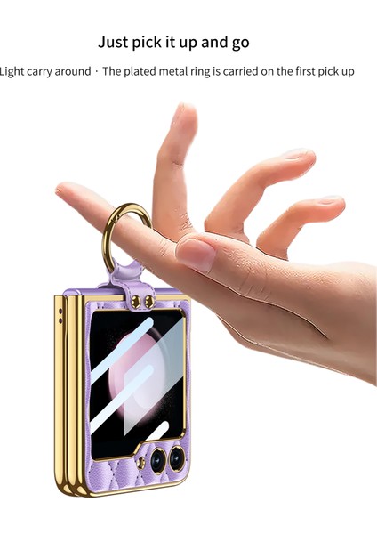 Samsung Galaxy Z Flip5 5g Eşkenar Dörtgen Desenli Sert Pc + Pu Telefon Kapağı Metal Halka Kickstand Kılıfı Küçük Ekranlı Film-Mor (Yurt Dışından) indirimleri