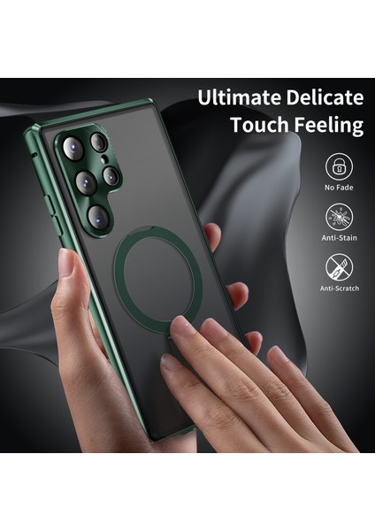 Samsung Galaxy S24 Ultra Kılıf Manyetik Kickstand Gizlilik Temperli Cam + Mat Pc Arka Telefon Kapağı-Yeşil (Yurt Dışından) modelleri