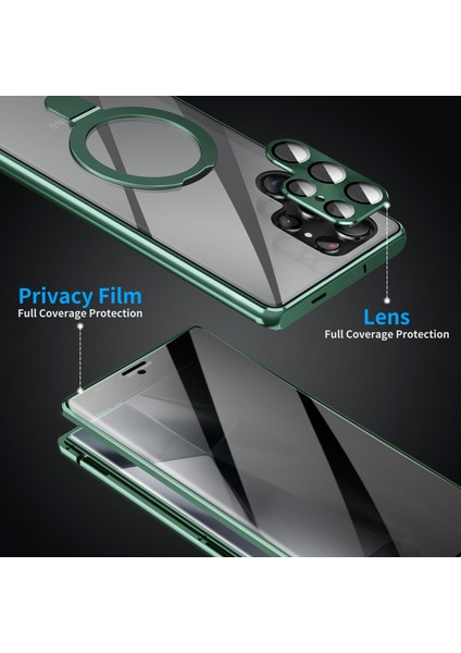 Samsung Galaxy S24 Ultra Kılıf Manyetik Kickstand Gizlilik Temperli Cam + Mat Pc Arka Telefon Kapağı-Yeşil (Yurt Dışından) fırsatları