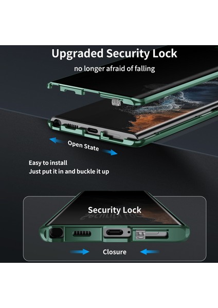 Samsung Galaxy S24 Ultra Kılıf Manyetik Kickstand Gizlilik Temperli Cam + Mat Pc Arka Telefon Kapağı-Yeşil (Yurt Dışından) indirimleri