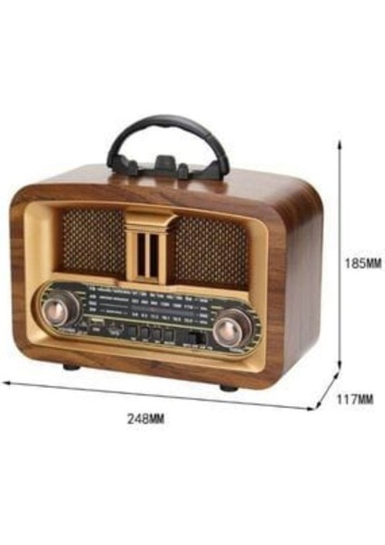 Kahverengi USB Radyo Müzik Çalar, Nostajik Tasarım, Kolay Kullanım