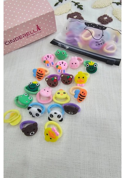 20'li Çantalı Yumuşak Acıtmaz Kız Bebek Havlu Lastik Toka Seti - Renkli Çocuk Lastikli Saç Tokası