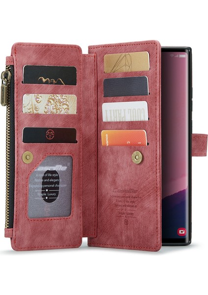 Samsung Galaxy S24 Ultra Kılıf 10 Kart Yuvaları Telefon Kapağı Fermuar Nakit Cep-Kırmızı (Yurt Dışından) fiyatları