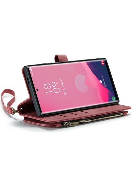 Samsung Galaxy S24 Ultra Kılıf 10 Kart Yuvaları Telefon Kapağı Fermuar Nakit Cep-Kırmızı (Yurt Dışından) fırsatları