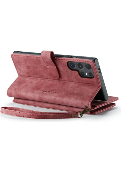 Samsung Galaxy S24 Ultra Kılıf 10 Kart Yuvaları Telefon Kapağı Fermuar Nakit Cep-Kırmızı (Yurt Dışından) indirimleri