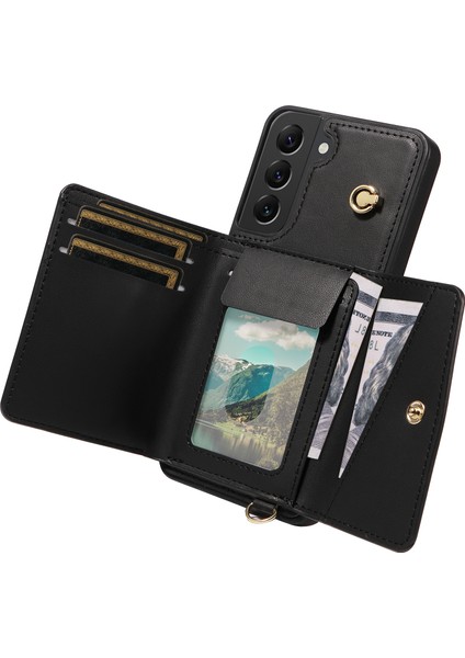 Samsung Galaxy S22 + 5g Için Crossbody Telefon Kılıfı Kart Tutucu Kickstand Deri Kaplamalı Tpu Mobil Kapak-Siyah (Yurt Dışından) indirimleri