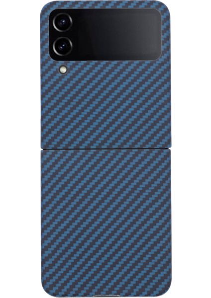 Samsung Galaxy Z Flip4 5g Telefon Kılıfı Için 1500D Kaba Doku Karbon Fiber Doku Aramid Elyaf Kabuk (Büyük Arka Lens Deliği)-Mavi (Yurt Dışından)