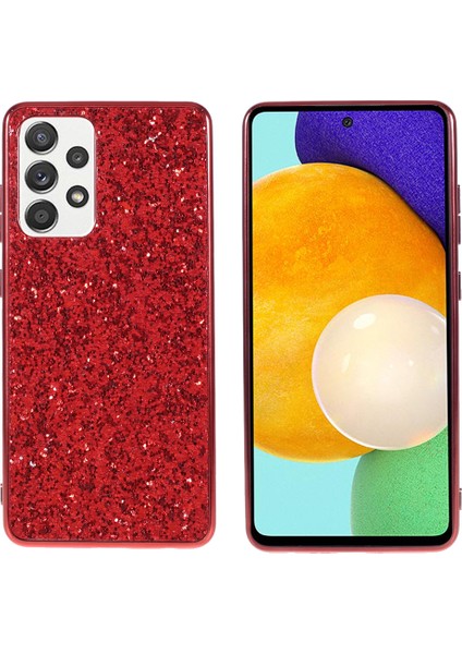 Pırıltılı Payetler Tasarım Kaplama Tpu Çerçevesi+Pc Hibrid Kapak Kılıfı Samsung Galaxy A52 4G/5G/A52S 5g-Wıne Kırmızı (Yurt Dışından)