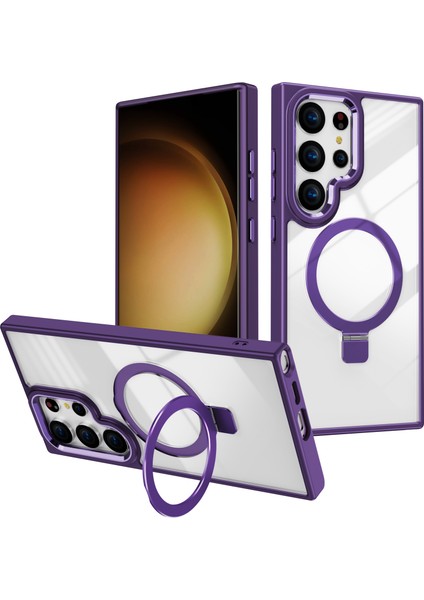 Samsung Galaxy S24 Ultra Kasa Şok Geçirmez Tpu+Akrilik Kickstand Clear Telefon Kapağı Magsafe-Dark Mor ile Uyumlu (Yurt Dışından)