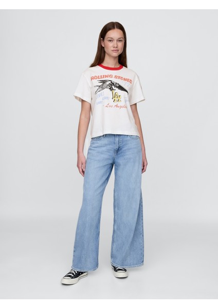 Kadın Beyaz Rolling Stones Relaxed Grafik T-Shirt fırsatları