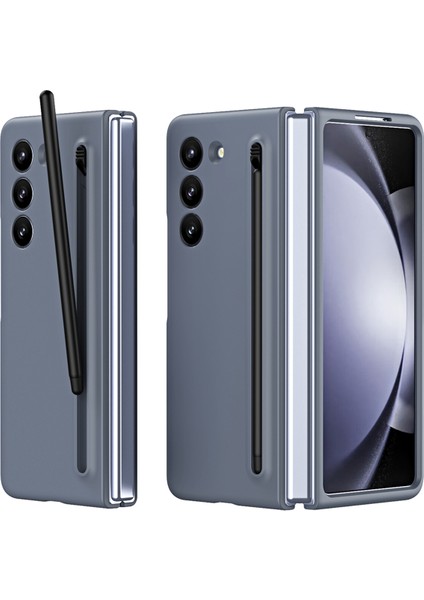 Galaxy Z Fold6 5g Kılıf Için Temperli Cam Film ve Stylus-Koyu Gri ile Cilt Dokunuşlu Sert Pc Telefon Kapağı (Yurt Dışından)