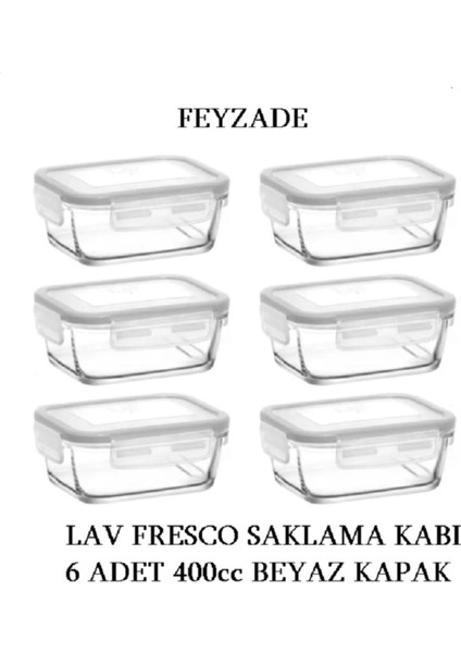 6'lı Cam Saklama Kabı Seti, 400CC, Beyaz Kapak, Kilitli, Dayanıklı ve Şık Tasarım