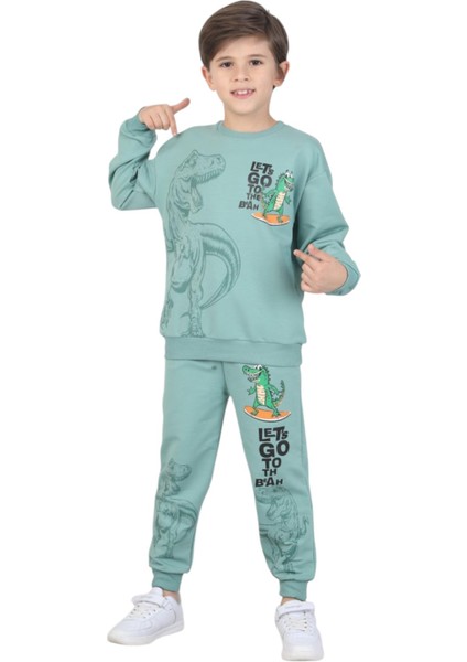 Erkek Çocuk Dinozor Baskılı Pijama Takımı Iki Iplik Eşofman Takımı Okul Ikili Takım fırsatları