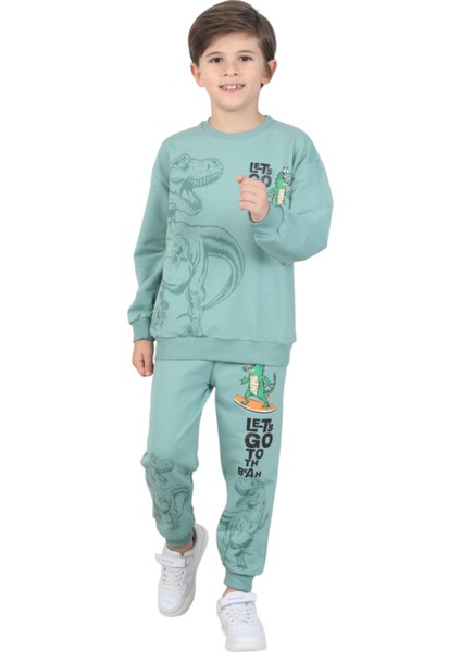 Erkek Çocuk Dinozor Baskılı Pijama Takımı Iki Iplik Eşofman Takımı Okul Ikili Takım indirimleri