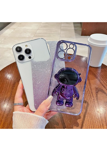 Samsung Galaxy S23 Ultra Kılıf Astronot Kickstand Galvanik Glitter Kapak-Gümüş (Yurt Dışından) modelleri