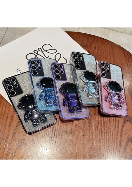 Samsung Galaxy S23 Ultra Kılıf Astronot Kickstand Galvanik Glitter Kapak-Gümüş (Yurt Dışından) indirimleri
