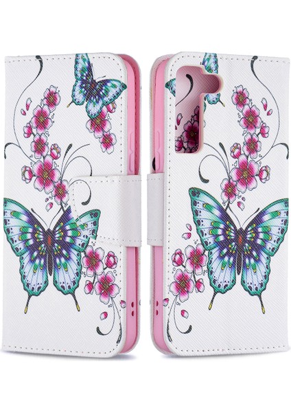 Desen Baskı Pu Deri Flip Case Stand Manyetik Kapatma Koruyucu Cüzdan Samsung Galaxy S22 5g-Şeffaf Çiçeği ve Çiçek Için (Yurt Dışından)