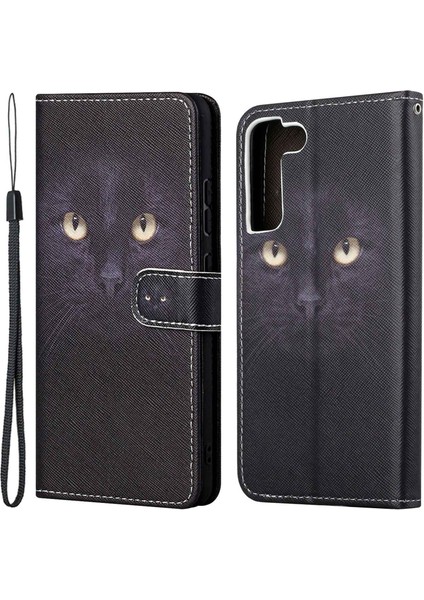 Samsung Galaxy S23 Için Çapraz Doku Pu Deri Kazan Kanıtı Kapak 3D Desen Baskı Katlanabilir Stand Cüzdan Case-Cat'in Gözü (Yurt Dışından)