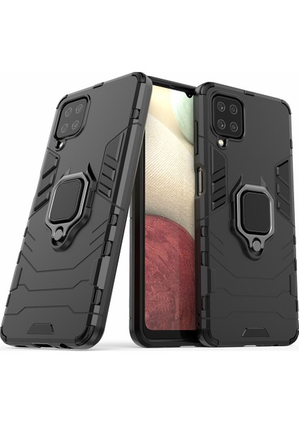 Samsung Galaxy A12 Için Cool Guard Pc+Tpu Hibrid Telefon Kılıfı Cep Telefonu Kapak Ring Kickstand-Black (Yurt Dışından)