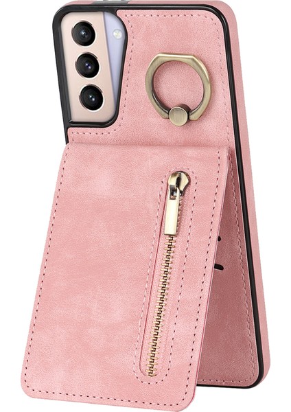 Samsung Galaxy S21+ 5g Kılıf Için Rfıd Engelleme Pu+ Kart Yuvalı Tpu Telefon Kapağı-Pembe (Yurt Dışından)