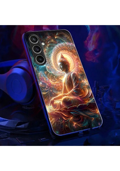 Samsung Galaxy A35 5g Kılıf Için Çağrı Flaş Serisi Desen Baskı Temperli Cam + Tpu Combo Telefon Kılıfı-Renkli Buda (Yurt Dışından)