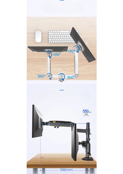 North Bayou Nb H180 17 "-27" Inç Amortisörlü Çift Kol Profesyonel Monitör Tutucu Stand 2-12 kg modelleri