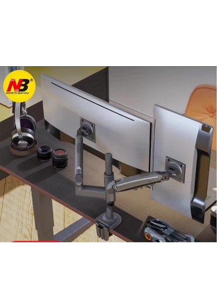 North Bayou Nb H180 17 "-27" Inç Amortisörlü Çift Kol Profesyonel Monitör Tutucu Stand 2-12 kg