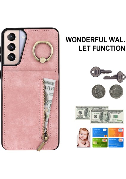 Samsung Galaxy S21+ 5g Kılıf Için Rfıd Engelleme Pu+ Kart Yuvalı Tpu Telefon Kapağı-Pembe (Yurt Dışından) fırsatları